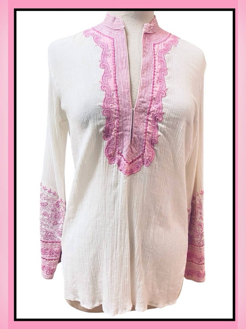 Caftan like Top Palm Beach Boutique Crinkle Cotton Pink Embroidery Y2K New